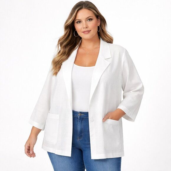 Jackets & Blazers - Joanna White Blazer Jacket 3X White Open Front Unlined